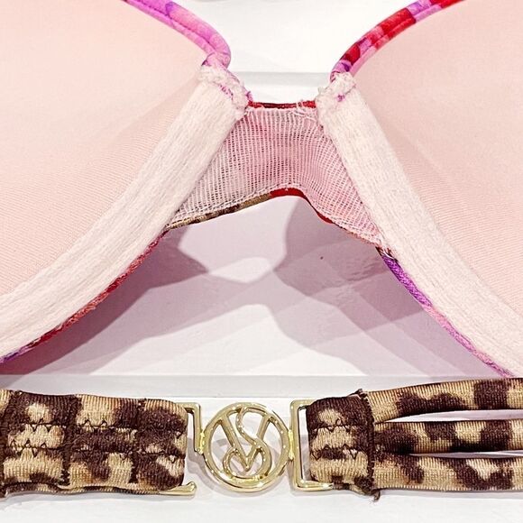 Victoria’s Secret Swim RARE Tropical Bombshell Bikini Set Red/Pink Leopard  32B/ - Picture 8 of 13